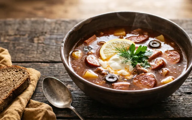 Солянка мясная сборная с оливками: рецепт на 4 порции